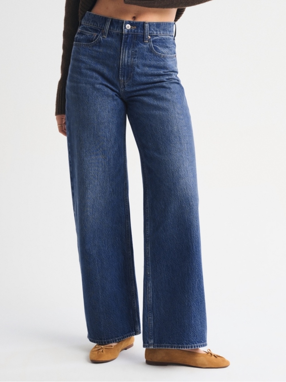Abercrombie & Fitch Dark Blue High-Rise Wide-Leg Jeans Curve Love 25 S - Picture 2 of 6